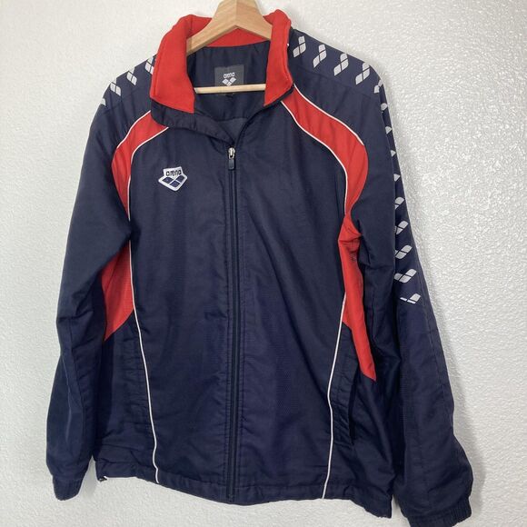 Arena Jacket Womens Medium Navy Red Full Zip Track Warm Up Swim Team 170 - Picture 2 of 16